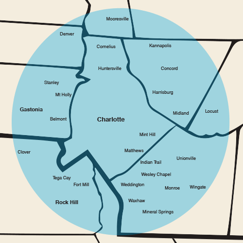 Map of Owens Service Areas with Charlotte in the Center