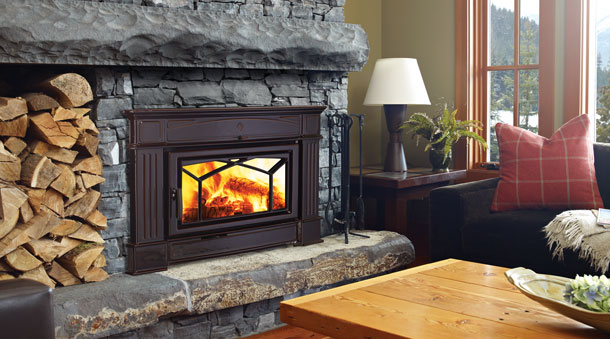 Hampton HI400 Large Wood Insert with stone surround and mantle