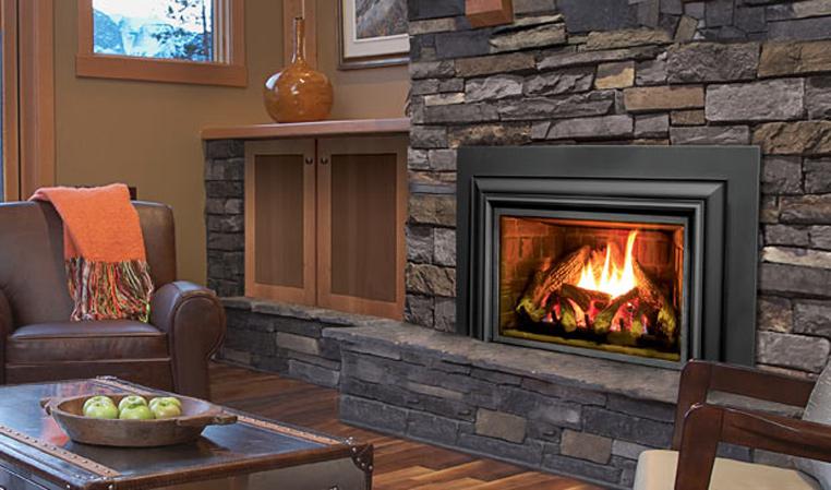 BAC Fireside Group E33I-S-1 Clean Face Gas Insert with layered stone surround