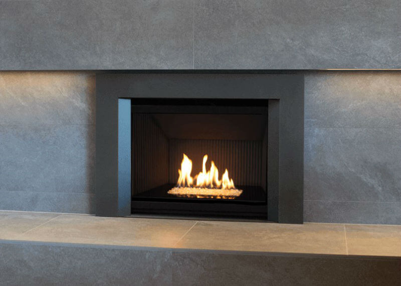 Valor G3.5 Gas Insert set with dark grey smooth tiled stone surround