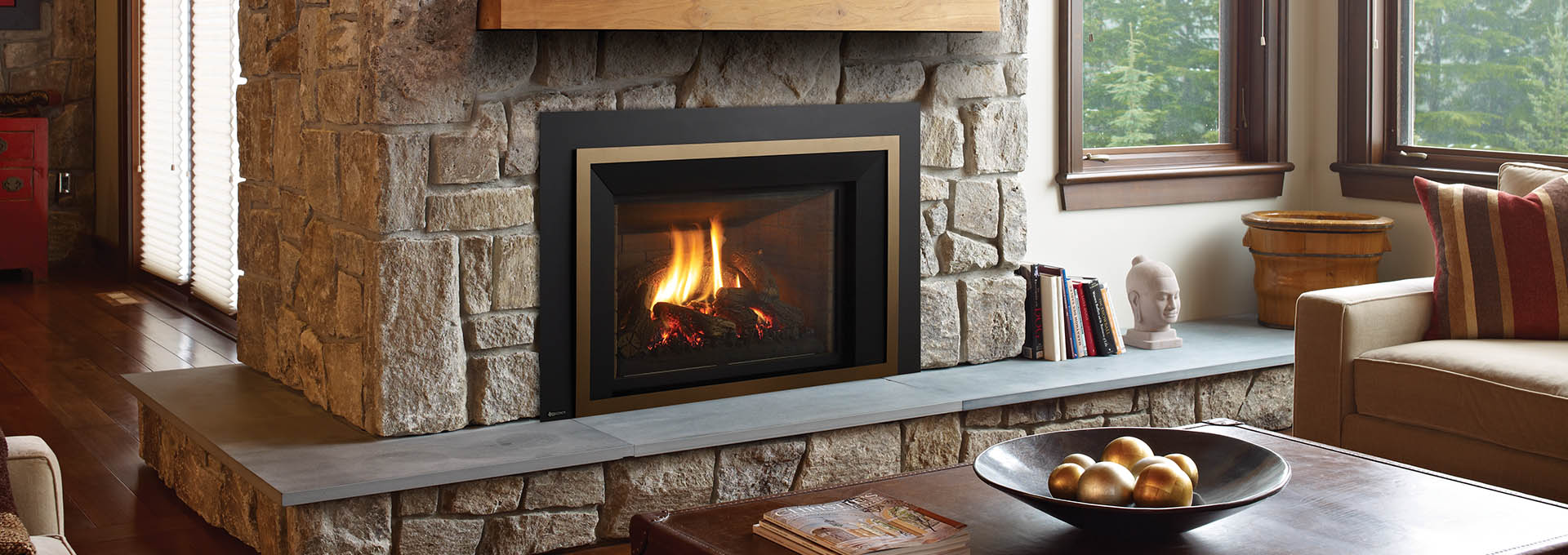 Regency LR16E Gas Insert with stone surround and wood mantle