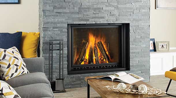 Regency CF780 Wood Fireplace with layered dark stone surround
