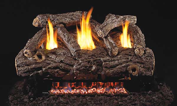 Real Frye G9 Gas Log Sets feature dancing flames and an ember bed, featuring an innovative reflective panel