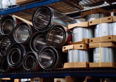 Warehouse shelf with various sizes of stainless steel linings