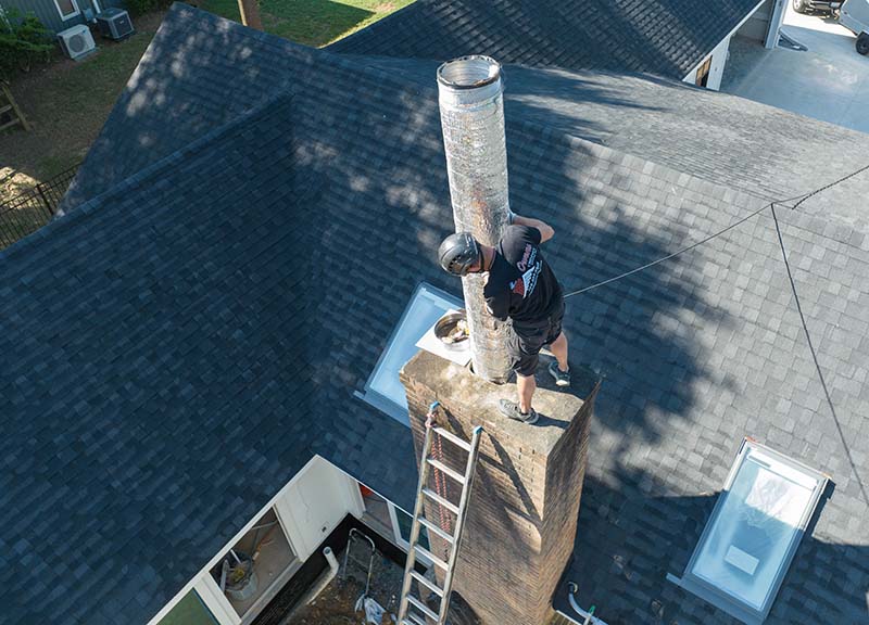 Original photo of flue liner replacement-Owens Chimney Systemsjpg Stainless steel flue liner being replaced
