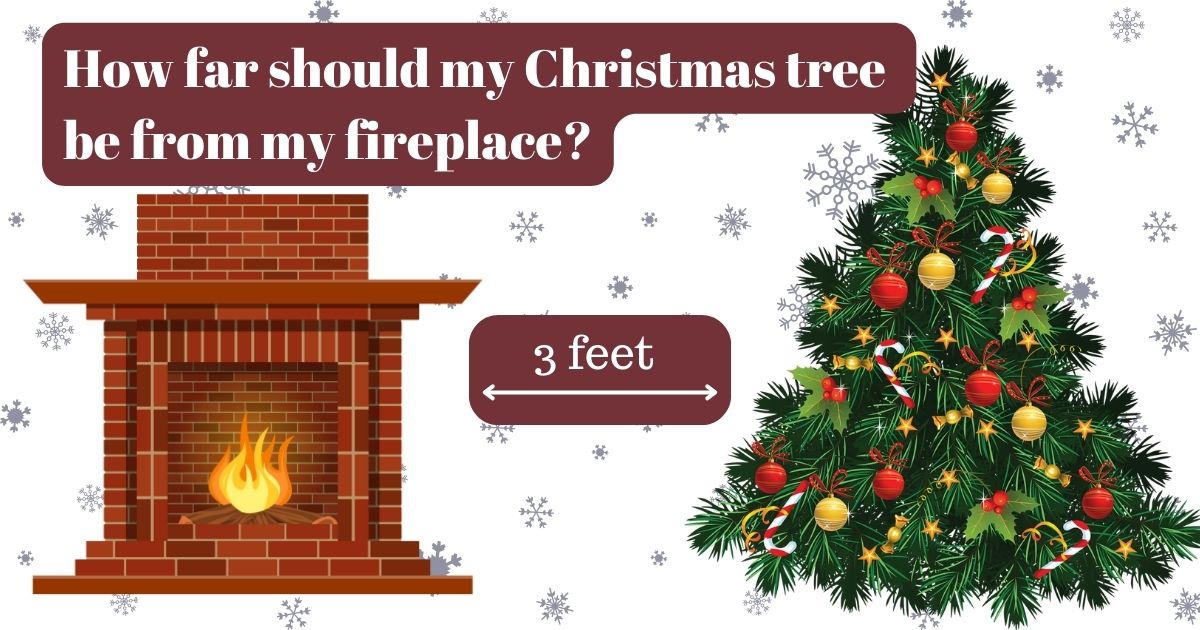 infographic asking how far christmas trees should be from fireplaces with the answer of 3 feet