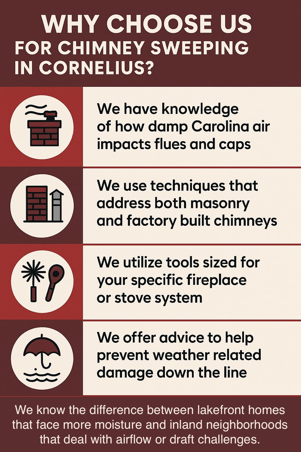 We know the difference between lakefront homes that face more moisture and inland neighborhoods that deal with airflow or draft challenges.